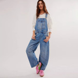Relaxed Fit Loose Straight Leg Denim Overalls for Workwear