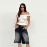Ihoov Women's Relaxed Loose Fit Non-Stretch Denim Shorts