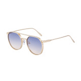 Ihoov Men's Elliptical Metal Double-Bar Aviator Sunglasses