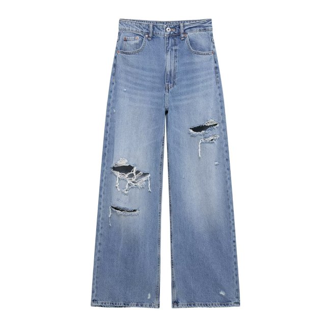Ihoov Women's High-Waisted Distressed Elastic Denim Jeans