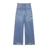 Ihoov Women's High-Waisted Distressed Elastic Denim Jeans