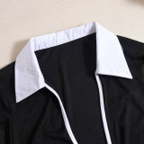 Sexy High-Stretch Long Sleeves Open-Crotch Shirt Collar Bodysuit