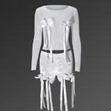 Sensual 3D Butterfly Knot Sheer Top & Fringed Lace Shorts Set