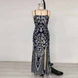 IHOOV Backless Shelby Lace-Up Slit Sequin Formal Dress