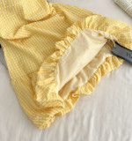 Yellow Plaid Puff Sleeve A-Line Dress