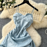 Elegant Ruffled Waist Pleated Slip Dress for Women