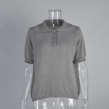 Ihoov Women's Minimalist Polo Knit Short Sleeve T-Shirt & Sweater