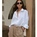 Ihoov women's casual solid color loose cotton shirt