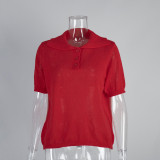 Ihoov Women's Minimalist Polo Knit Short Sleeve T-Shirt & Sweater