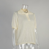 Ihoov Women's Minimalist Polo Knit Short Sleeve T-Shirt & Sweater