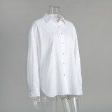 Ihoov women's casual solid color loose cotton shirt