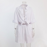 Ihoov Cotton Women's Relaxed Long Sleeve Shirt & Shorts Combo Vacation Set