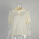 Ihoov Women's Minimalist Polo Knit Short Sleeve T-Shirt & Sweater