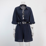 Ihoov Cotton Women's Relaxed Long Sleeve Shirt & Shorts Combo Vacation Set