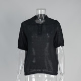 Ihoov Women's Minimalist Polo Knit Short Sleeve T-Shirt & Sweater