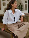 Women's Fashion Casual Solid Color Loose Cotton Shirt