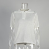 Ihoov Women's Minimalist Polo Knit Short Sleeve T-Shirt & Sweater