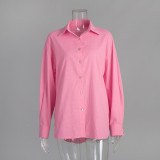 Ihoov women's casual solid color loose cotton shirt