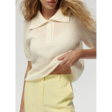 Ihoov Women's Minimalist Polo Knit Short Sleeve T-Shirt & Sweater