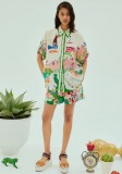 Chic Linen Print Casual Cardigan & Shorts Set