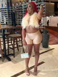 Halter Seductive Feather & Satin Two-Piece Nightclub Bodysuit Set