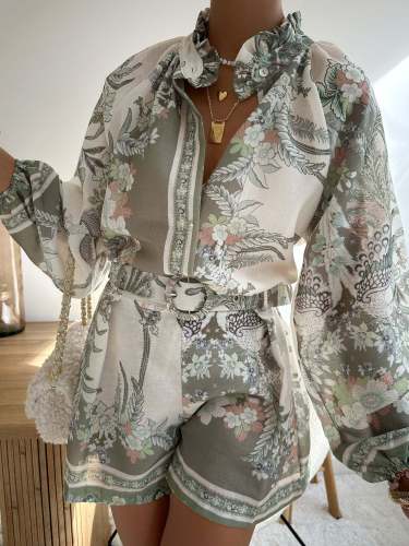 High-Waisted Stylish Linen Shirt & Shorts Set