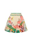 Chic Linen Print Casual Cardigan & Shorts Set