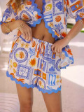 Linen Trendy Versatile Lace-Wave Short Set