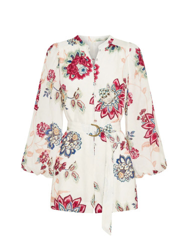 Linen Tie-Front Cardigan Shirt Jumpsuit