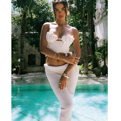 Pearl Embellished Top & Full-Length Skirt Set