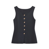 Unique Gold Button Embellished Colorful Knitted Vest