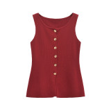 Unique Gold Button Embellished Colorful Knitted Vest