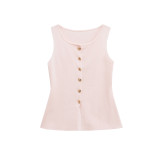Unique Gold Button Embellished Colorful Knitted Vest