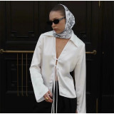 Luxurious Satin Tie-Front Blouse