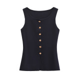 Unique Gold Button Embellished Colorful Knitted Vest