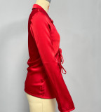 Luxurious Satin Tie-Front Blouse