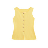 Unique Gold Button Embellished Colorful Knitted Vest