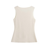 Unique Gold Button Embellished Colorful Knitted Vest