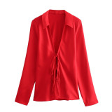 Luxurious Satin Tie-Front Blouse