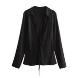 Luxurious Satin Tie-Front Blouse