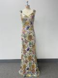 V-Neck and Sparkling Sequin Sleeveless Mermaid Evening Gown