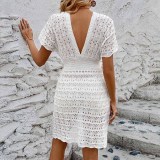 Wave Cutout Deep V Beach Cover-Up