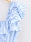 Striped Ruffle Trim Belted A-Line Dress