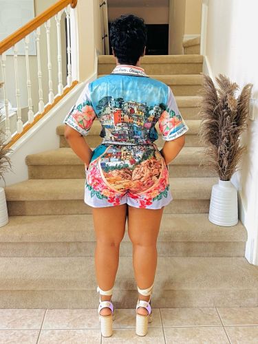 Graphic Print Color-Block Resort Leisure Co-ord Set