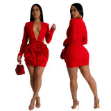 Deep V-Neck Bodycon Cocktail Dress