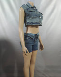 Urban Colorblock Denim Two-Piece Set