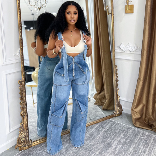 IHOOV zipper Closure cargo pants women jeans Women's Jumpsuits
