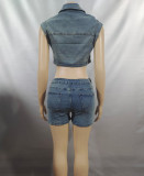 Urban Colorblock Denim Two-Piece Set