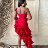 Women's Solid Color Sexy Irregular Ruffle Straps Dress