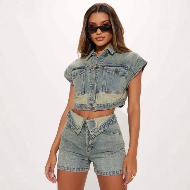 Urban Colorblock Denim Two-Piece Set